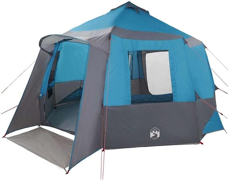 Pavillon-Rahmen Hütten-Zelt 405 x 405 cm mit Dach - Blau/Grau - 185T Polyester mit PU-Beschichtung - Wetterfest & Langlebig für Garten, Camping & Outdoor