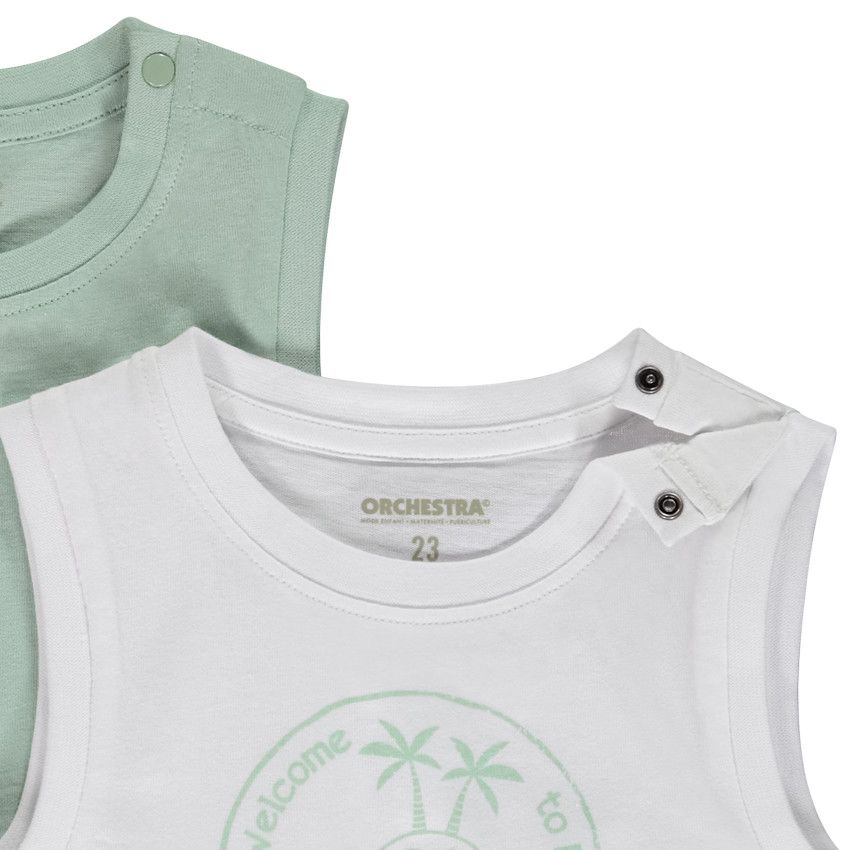 Lot de 2 débardeurs uni et fantaisie pour bébé garçon - Blanc