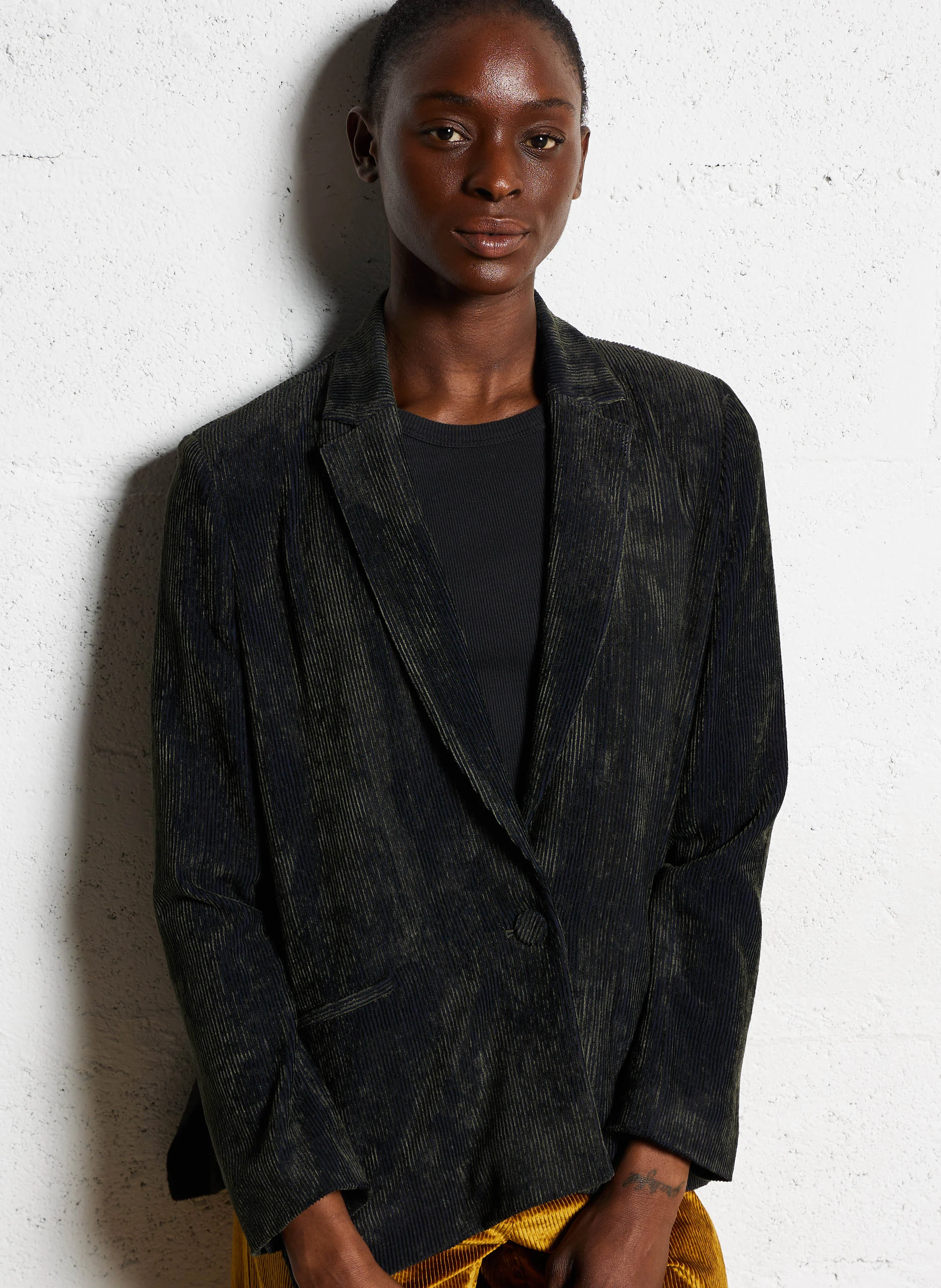 HINATA - Blazer col tailleur en velours côtelé | Gris