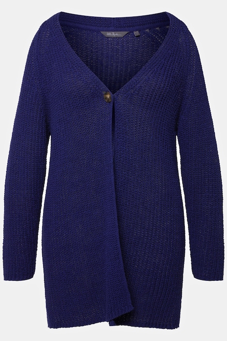 Strickjacke, Bändchengarn, V-Ausschnitt, Schmuckknopf