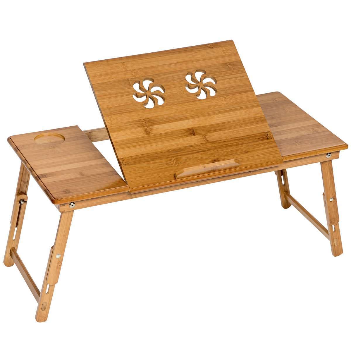 tectake® Laptoptisch, aus Bambus, klappbar und höhenverstellbar, ideale Belüftung, 72 x 35 x 26 cm