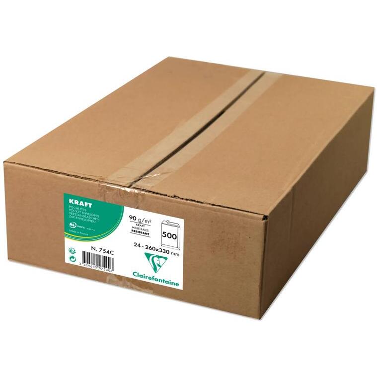 Boite de 250 Pochettes Kraft Milleraies Brun 24-260x330 mm - Auto-Adhésives - 90g/m2 - Brun