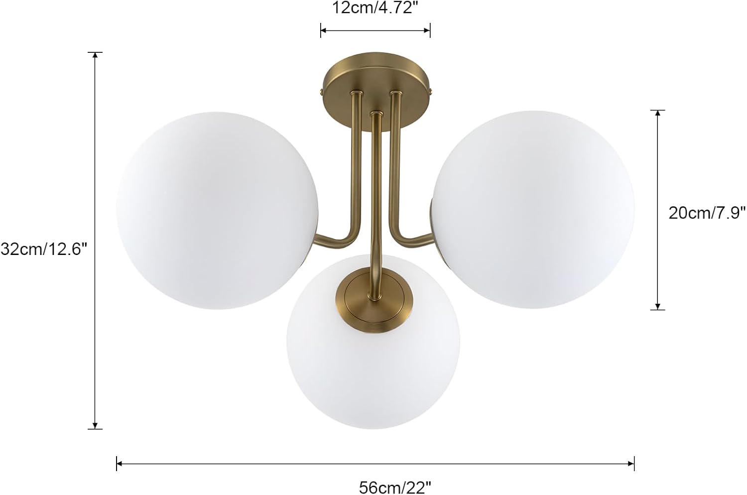 OYIPRO Moderne Deckenleuchte, Glaskugel-Kronleuchter, 3-flammig, goldfarben, halbbündige Deckenleuchte für Wohnzimmer, Schlafzimmer, Flur, Beleuchtungskörper, Decken