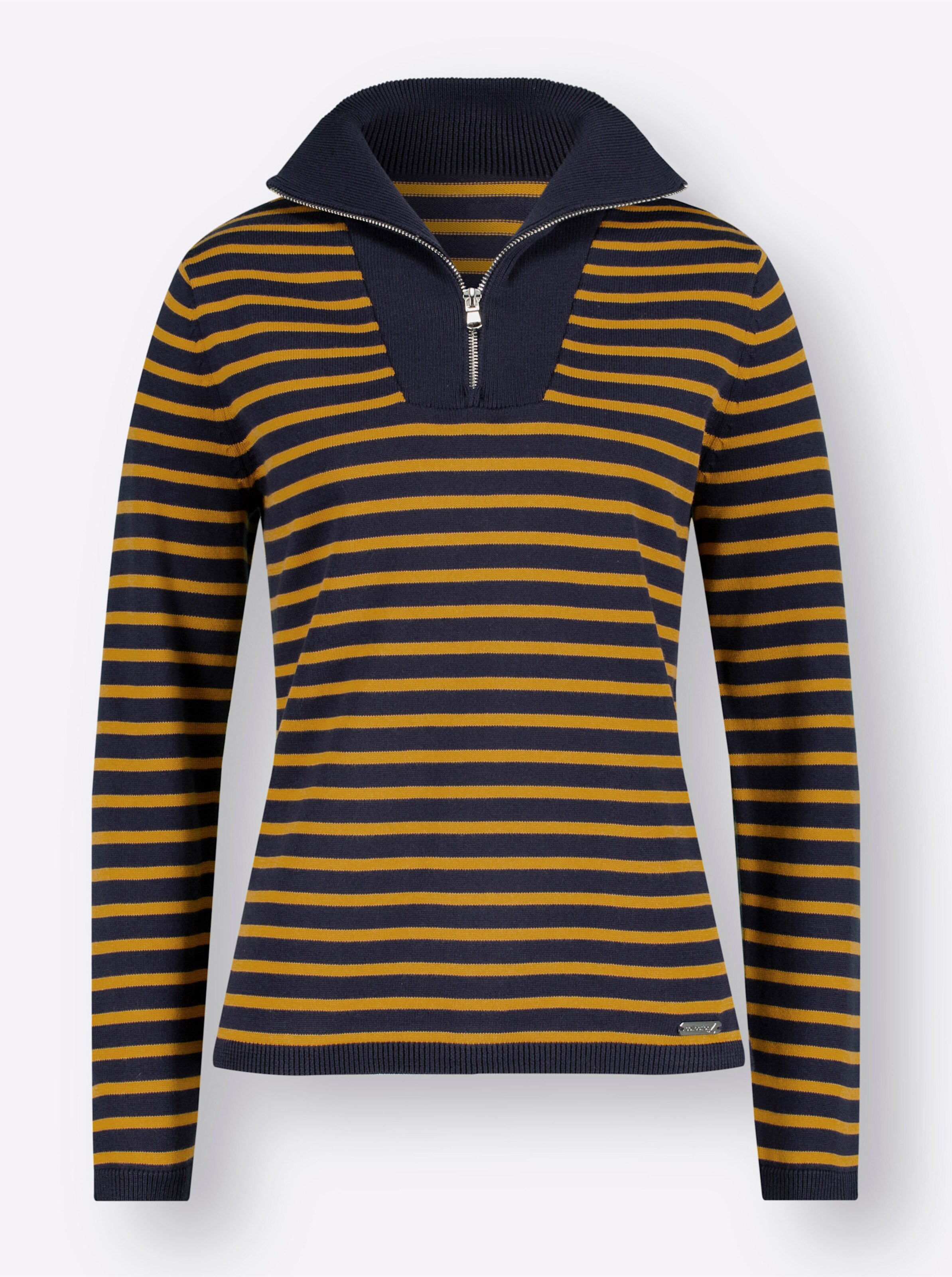 Pullover in marine-ocker-gestreift