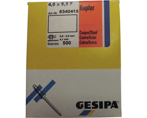 Gesipa koperen blindklinknagels Ø 4x6 mm, verpakking van 500 stuks