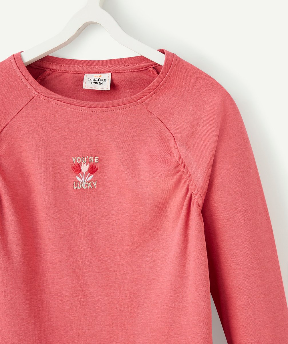 T-SHIRT ROSE À MANCHES LONGUES FILLE AVEC BRODERIE PAILLETTÉE