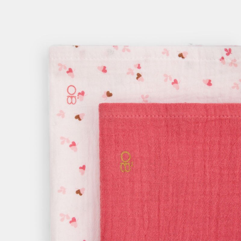 Langes coton coeurs (lot de 2) rose naissance Rose