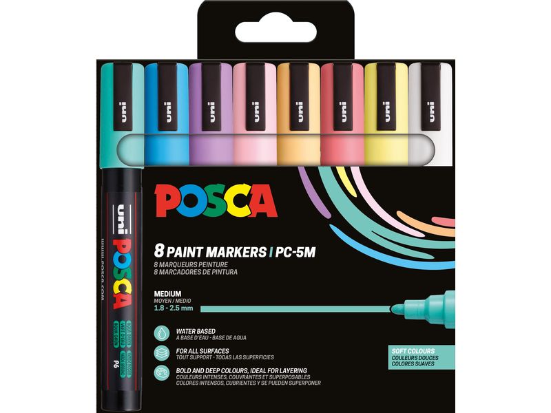 Uni Permanent-Marker POSCA Softcolors 1.8 - 2.5 mm, 8 Stück Marker-Set