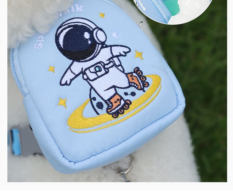 Bubbluff - Astronaut geborduurd rugzak-huisdierenharnas met riem (verschillende ontwerpen)