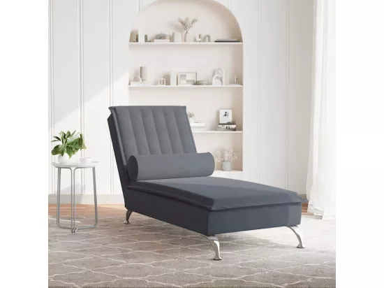 Prolenta Premium - Chaise longue de massage avec traversin gris foncé velours