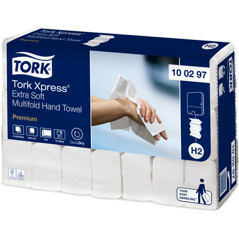 Tork Falthandtücher W-Falz Xpress H2, weiss, 1 Karton à 21 Pack (2100 Tücher)