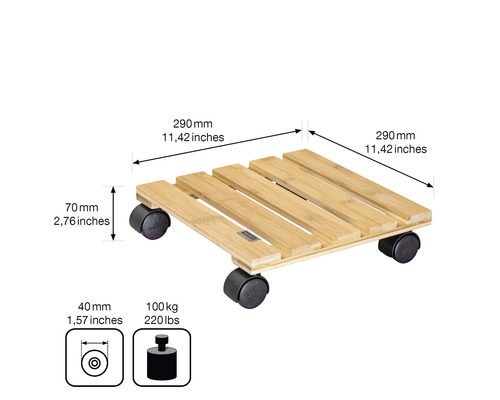 Wagner Bamboe plantenwagen, bamboe, 29x29 cm, draagvermogen 100 kg