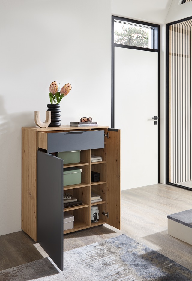 HBZ Schuhschrank »Volano in Anthrazit, BxHxT 80x103x38cm« 1 Stk. tlg. Mit 2 Türen, 1 Schubkasten, 4 Einlegeböden, 3 feste Böden