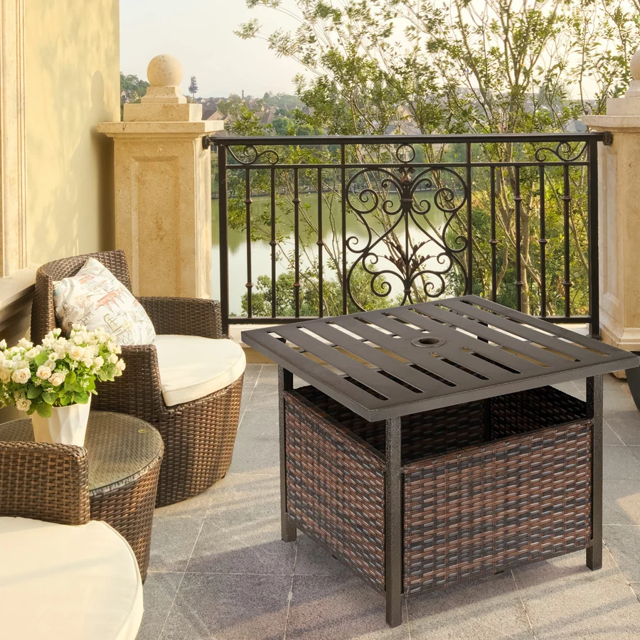 Outsunny Gartentisch mit Schirmloch braun