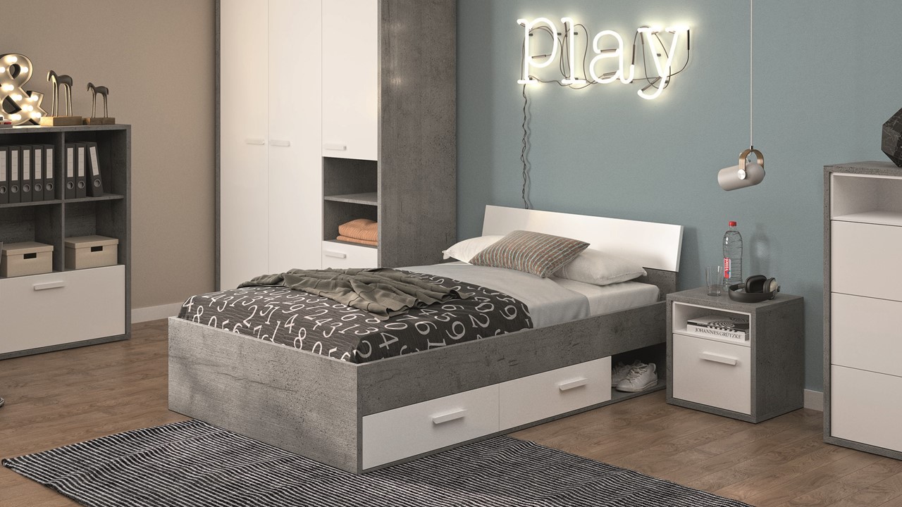Opbergbed Mipiace met laden concrete/white