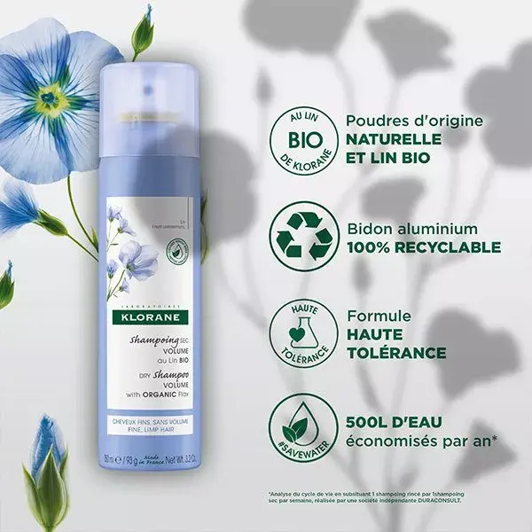 Shampoo a seco Klorane Linen Volume, pacote com 2 unidades de 150ml