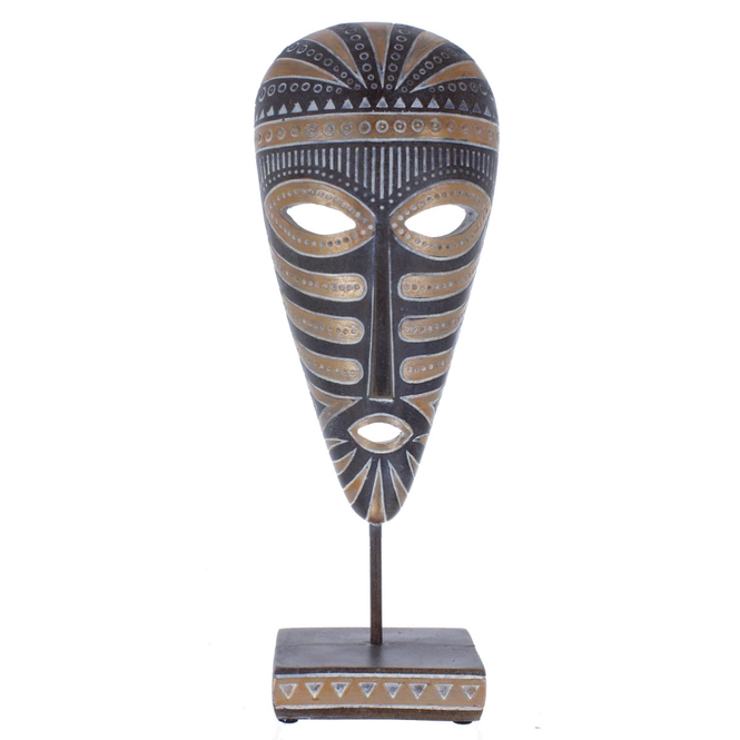 Standdeko - Afrikanische Maske  - aus Polyresin - ca. 13 x 7,5 x 35,5 cm