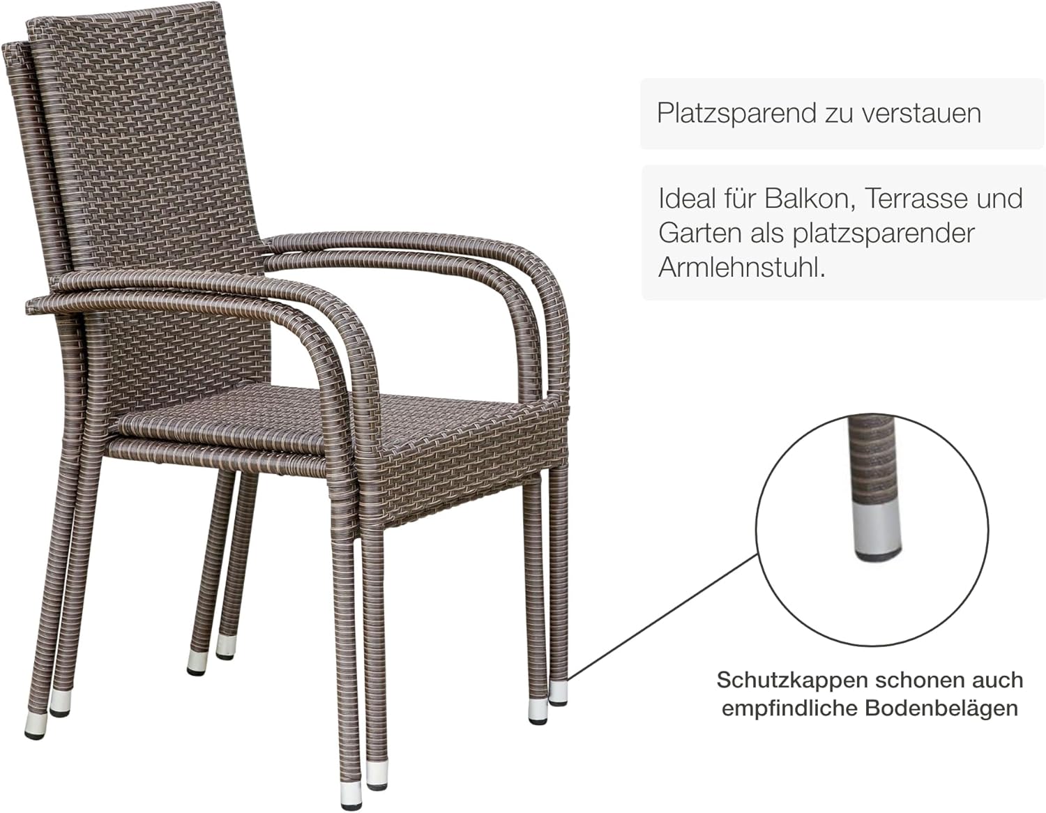 LC Garden Lübeck Stapelstühle 4er Set Braun stapelbare Gartenstühle Garten Armlehnstühle Bequeme Rückenlehne Balkonstühle Bistrostühle