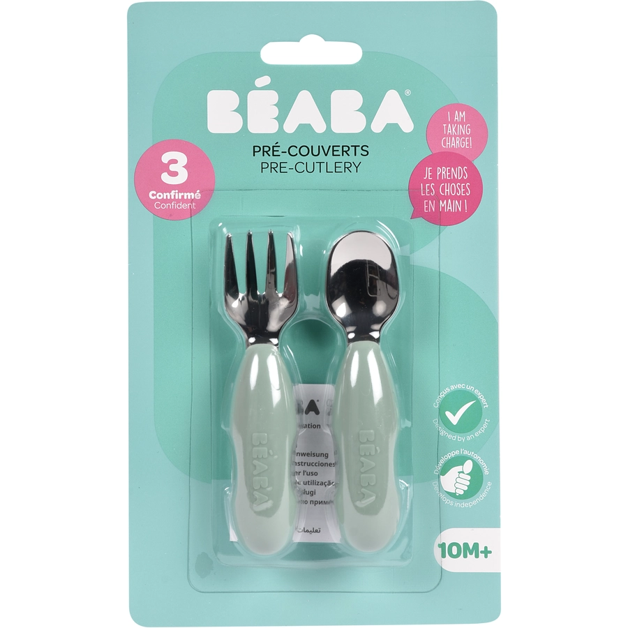 BEABA® Lernbesteck 2er Set aus Edelstahl in salbeigrün
