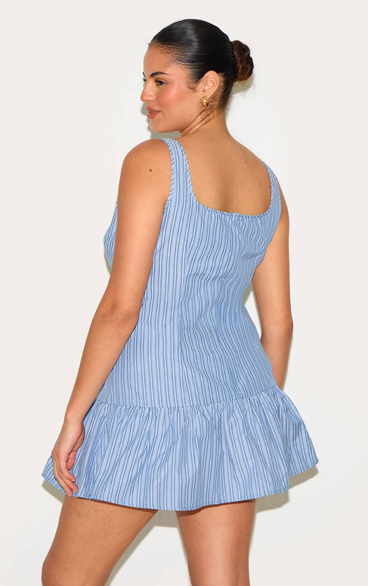 Bleu Robe Droite Grande Taille Sans Manches À Rayures Et Encolure Ronde