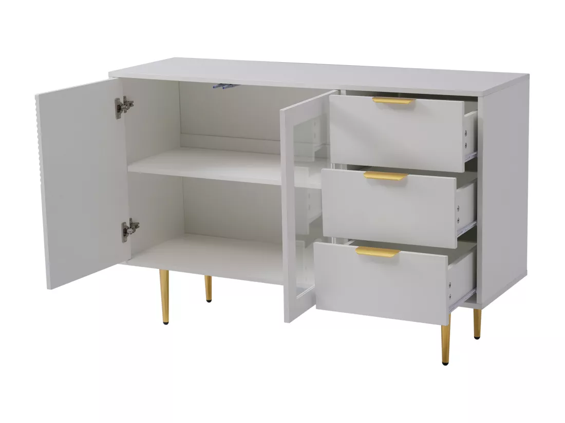 Buffet moderne - 3 tiroirs et 2 portes - panneaux de particules - Blanc