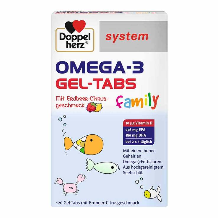 Doppelherz Omega-3 Gel-Tabs family Erdbeer Citrus system, 120 St