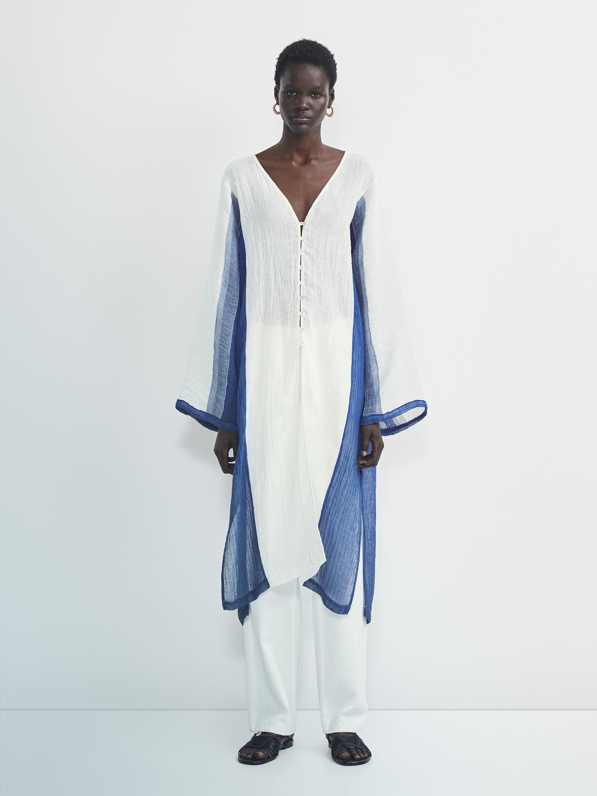 Blusa maxi em linho texturizado - BRANCA
