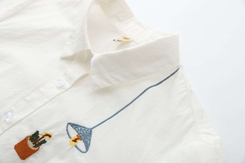Mori Girls - Geborduurd shirt met korte mouwen
