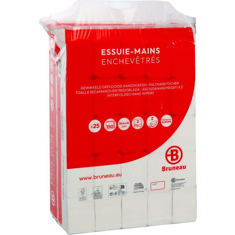 Essuie-mains Bruneau extra blanc pliage enchevêtré - Colis de 3750