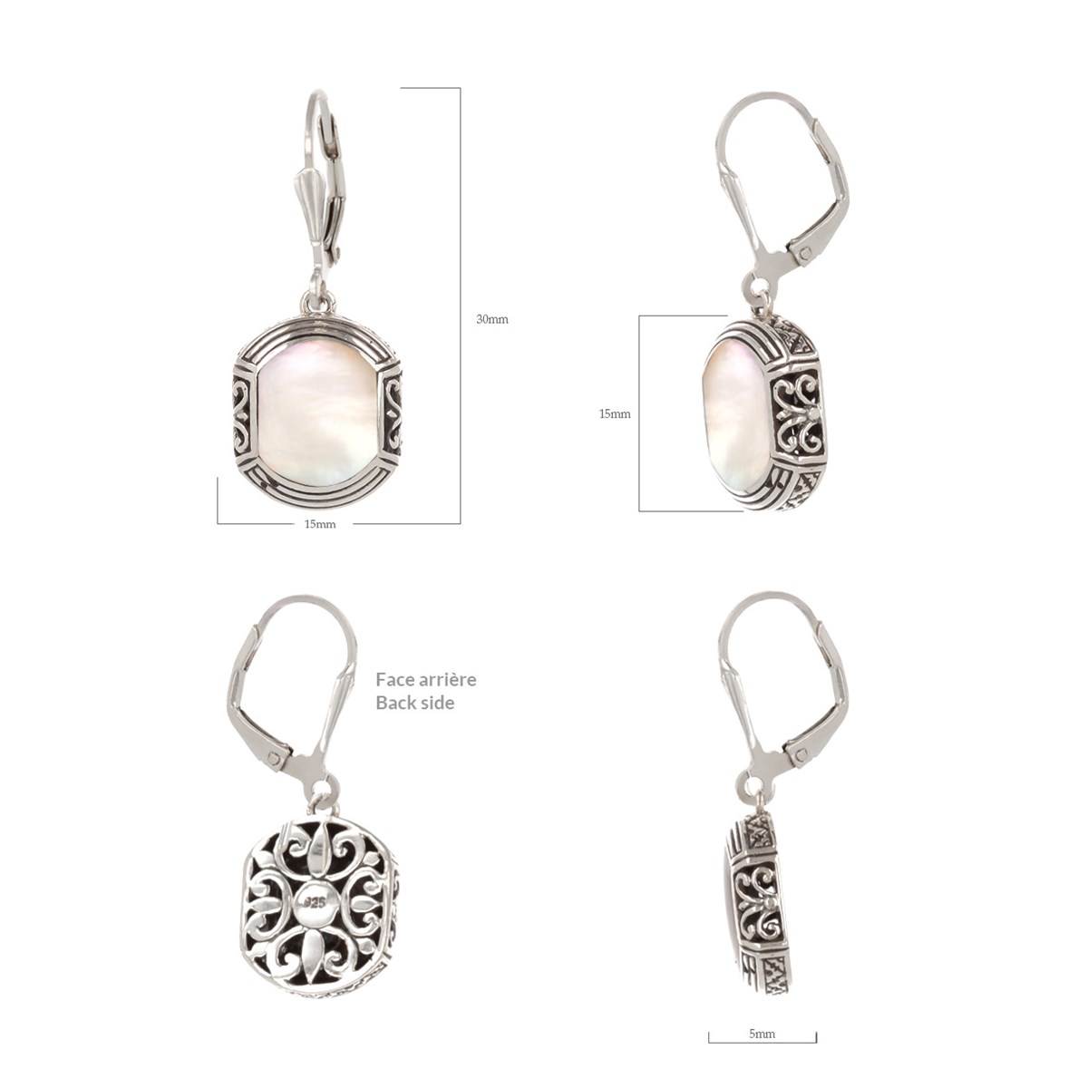 Boucles d'Oreille Ethniques Nacre Blanche & Argent 925 | Style Unique - Aden