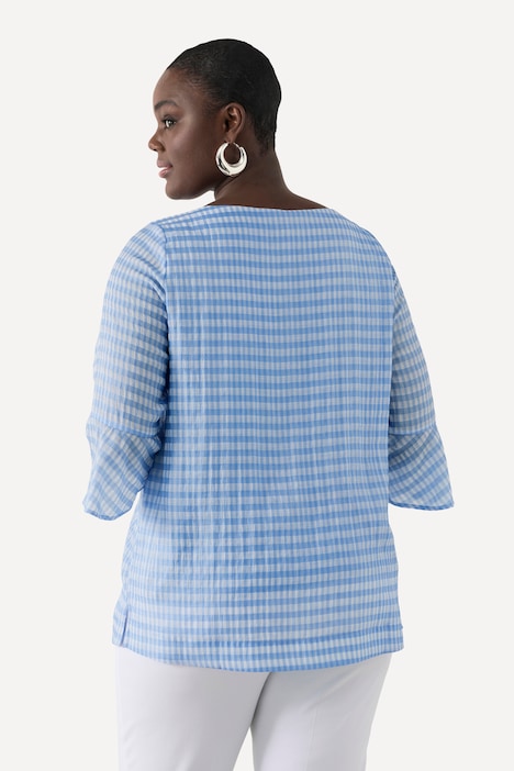 Blusenshirt, Karo, Herzausschnitt, 3/4-Glockenarm