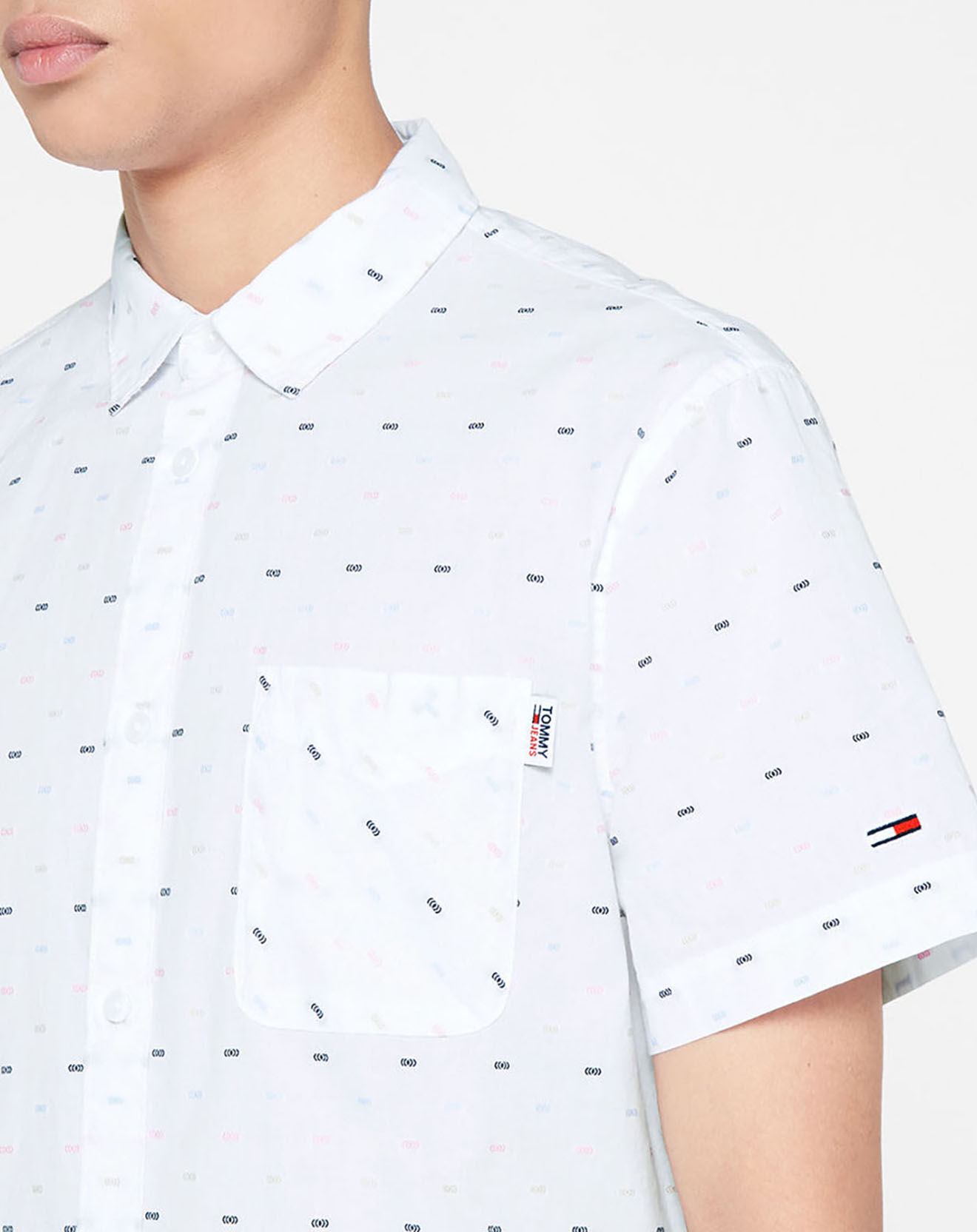 Tommy Jeans Chemise 100% Coton Bio slim fit Dobby imprimée blanche