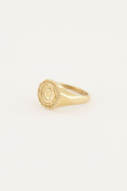 Vintage look zegelring met munt