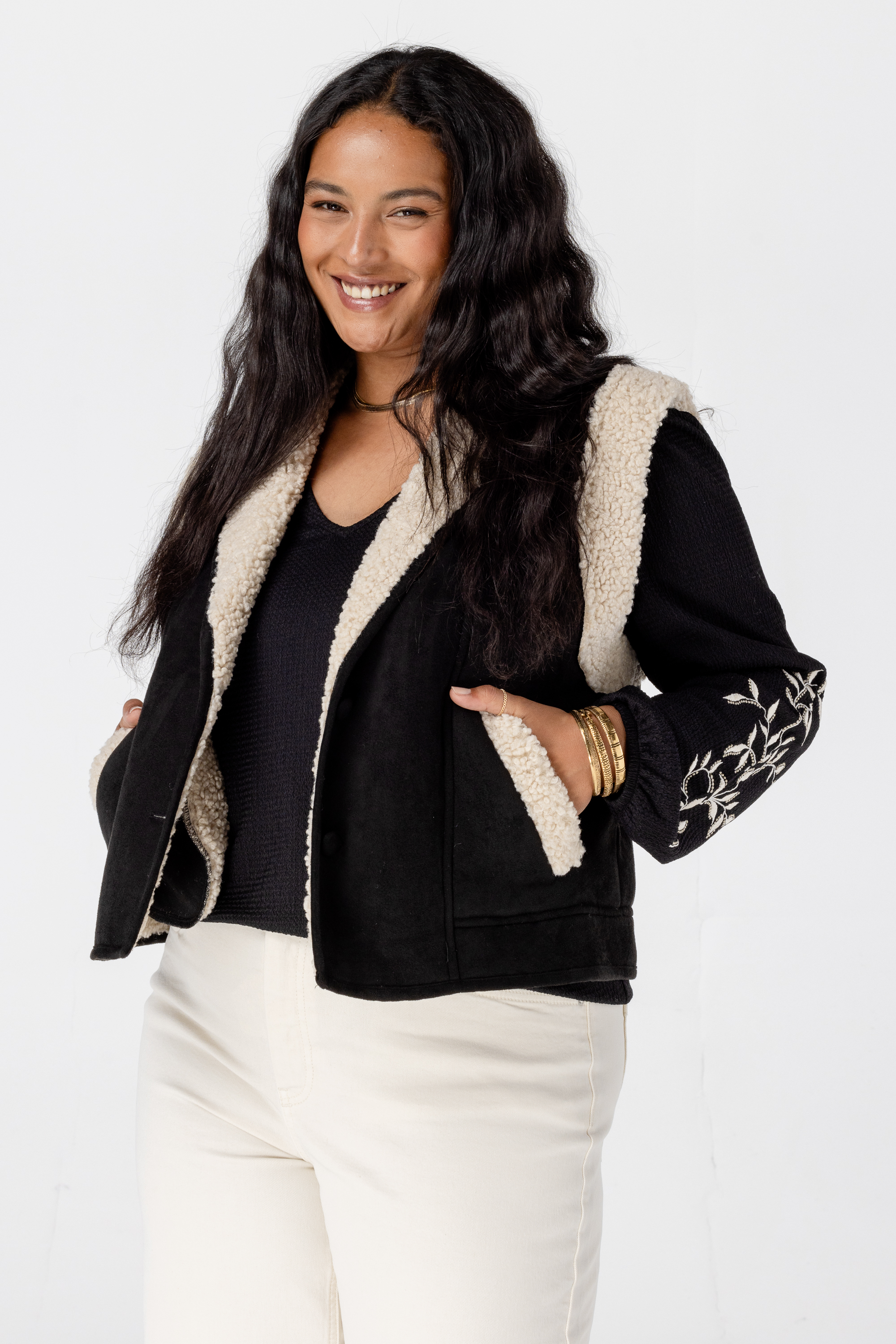 Gilet met teddy voering Zwart