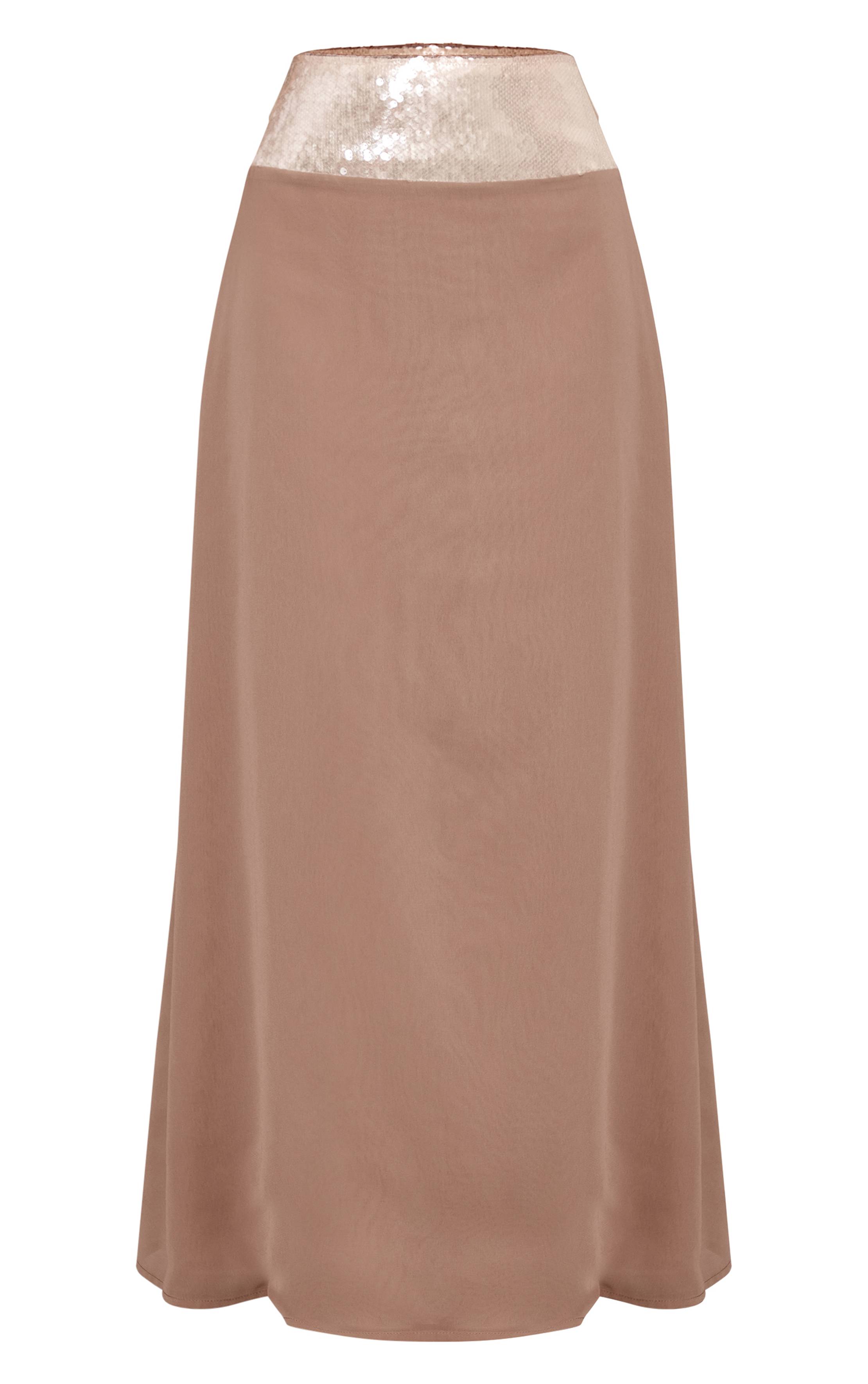 Champagne Jupe Longue Taille Petite Avec Ceinture À Sequins