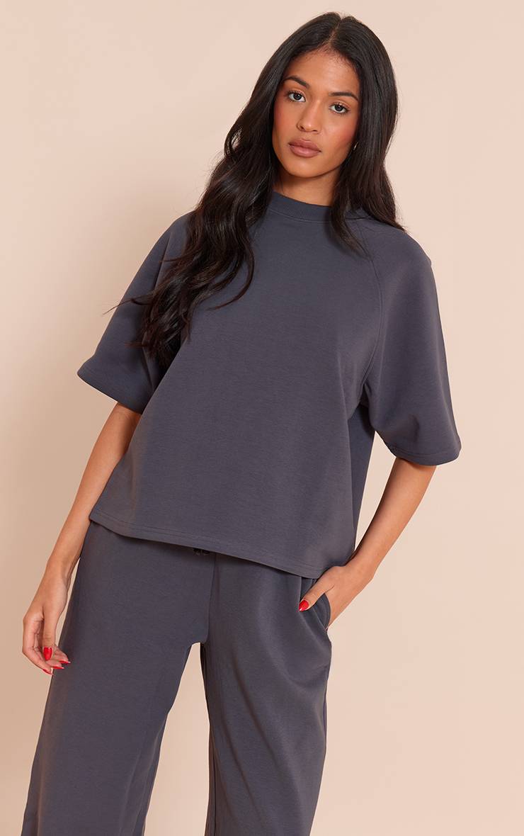 Bleu Marine Sweat-shirt Court Boxy En Interlock Pour Grande Taille