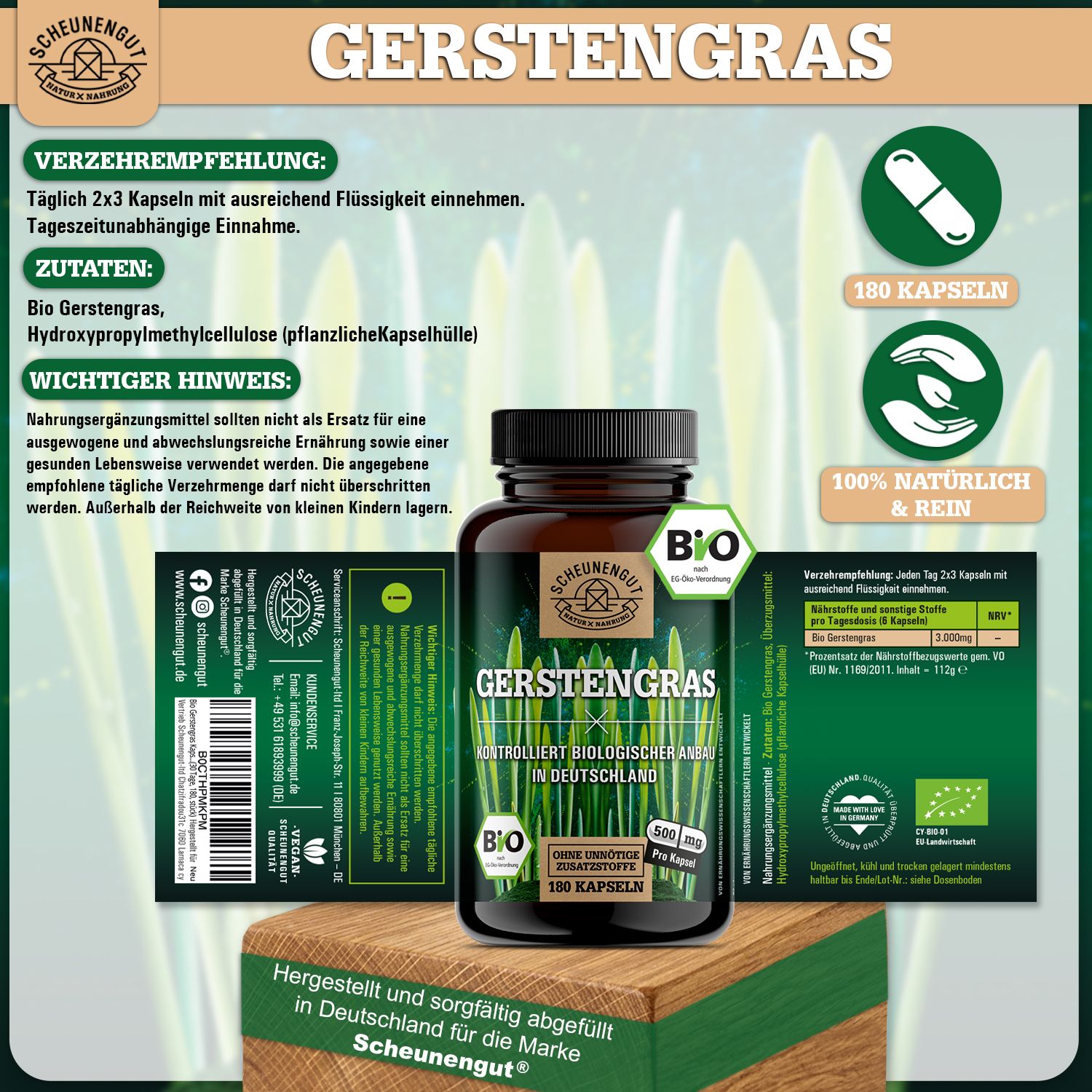Scheunengut® Bio Gerstengras Kapseln | Das Original aus Deutschland