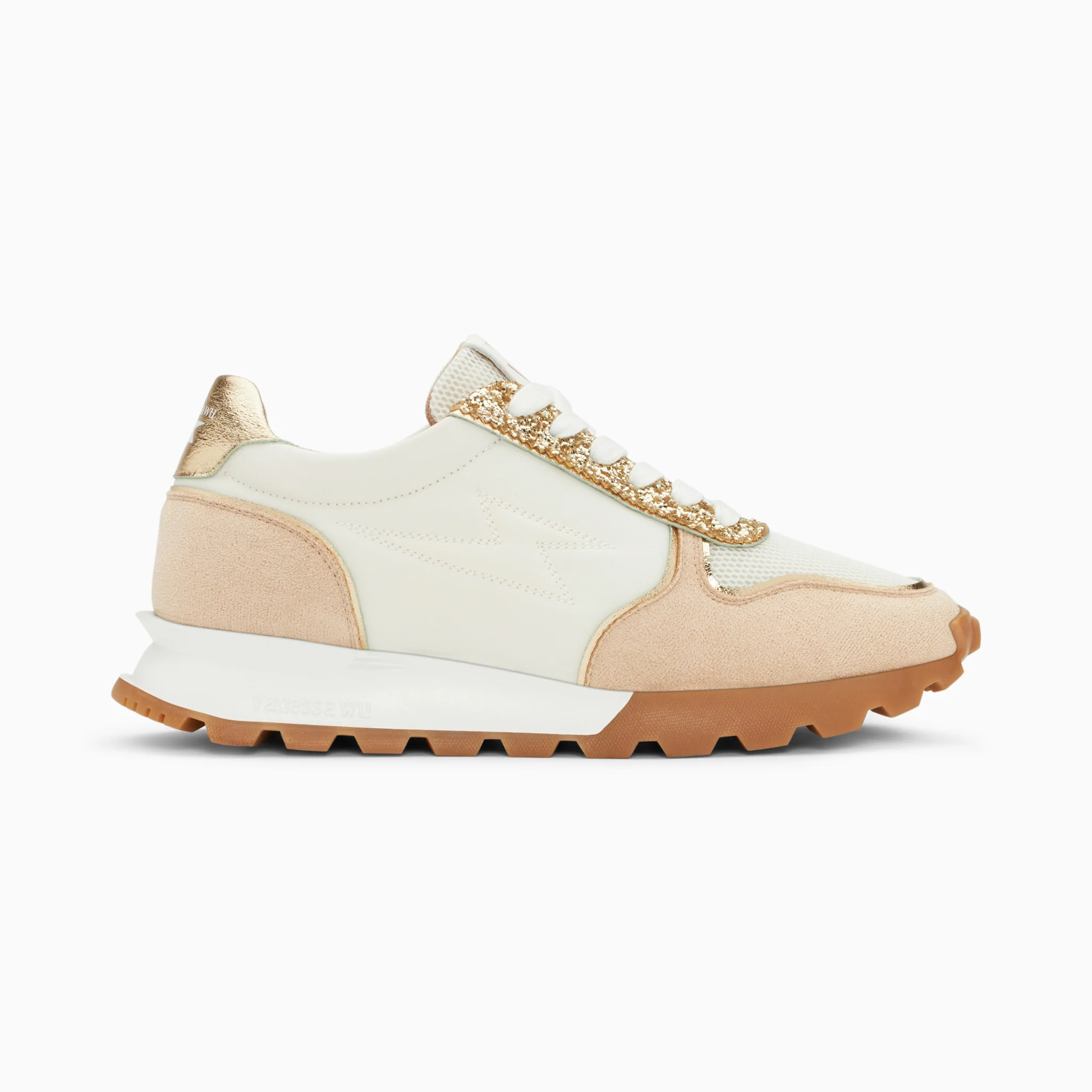 Sneakers-Baskets éclair Paola beige et or à semelle running