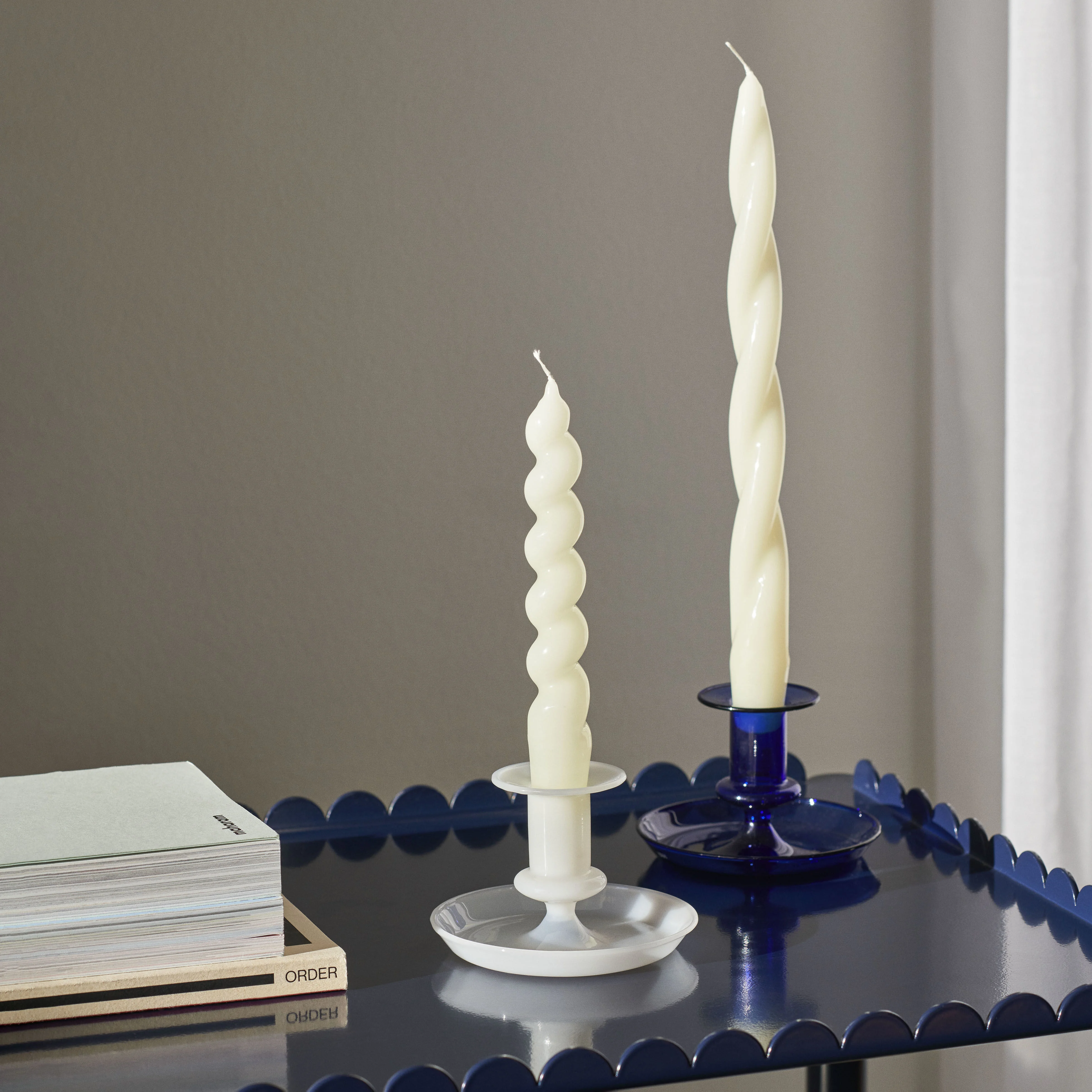 FLARE STRIPE MILK SMALL - Bougeoir verre | Bleu