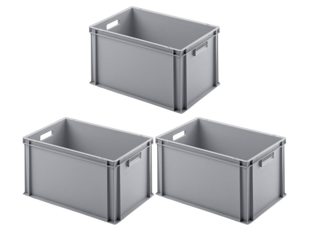 PROREGAL Super Saver Set 3x Eurobakken met open handvat HxBxD 32 x 40 x 60 cm 56 liter Grijze Eurobox Transportbox