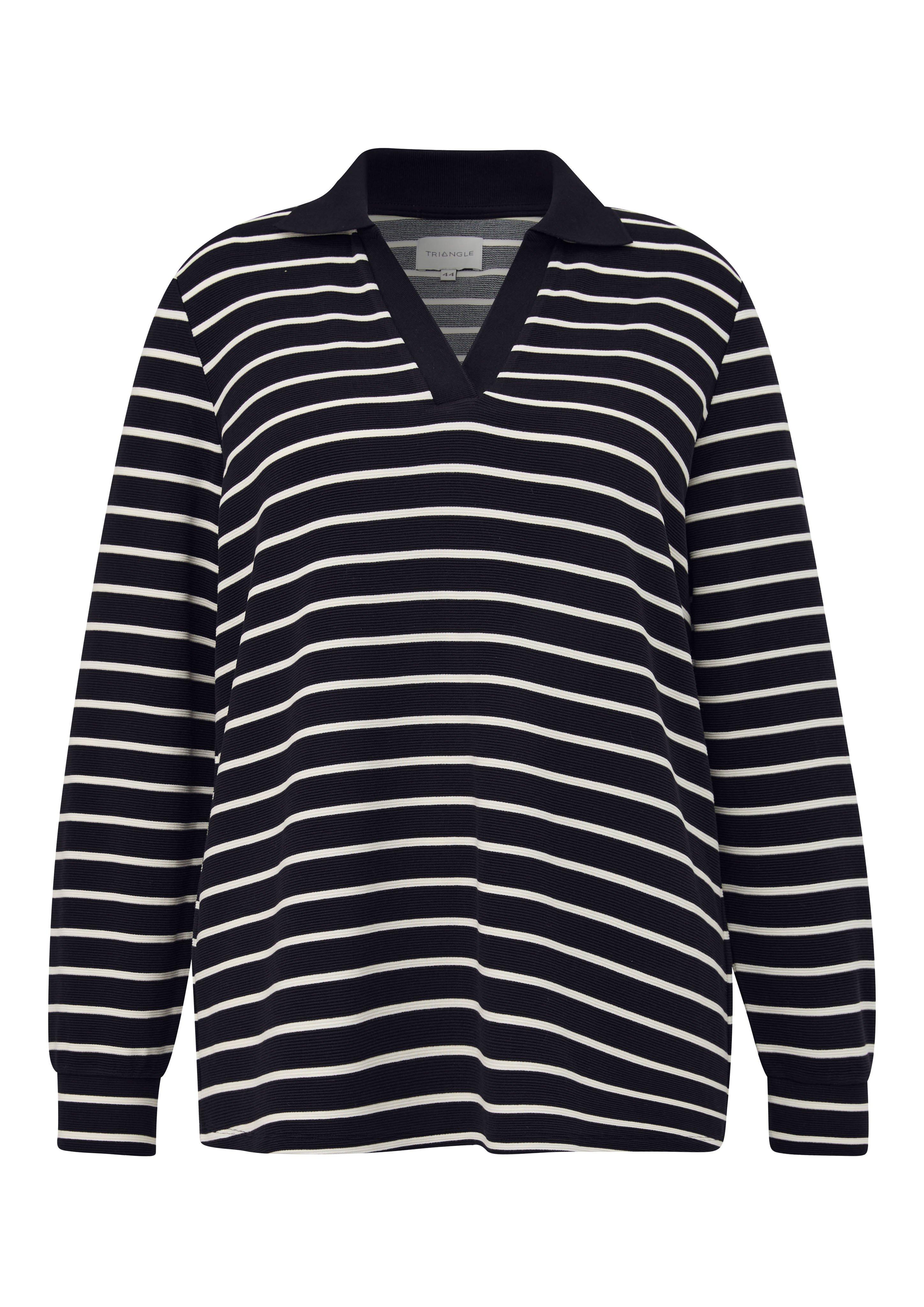 Geringeltes Sweatshirt mit Polokragen