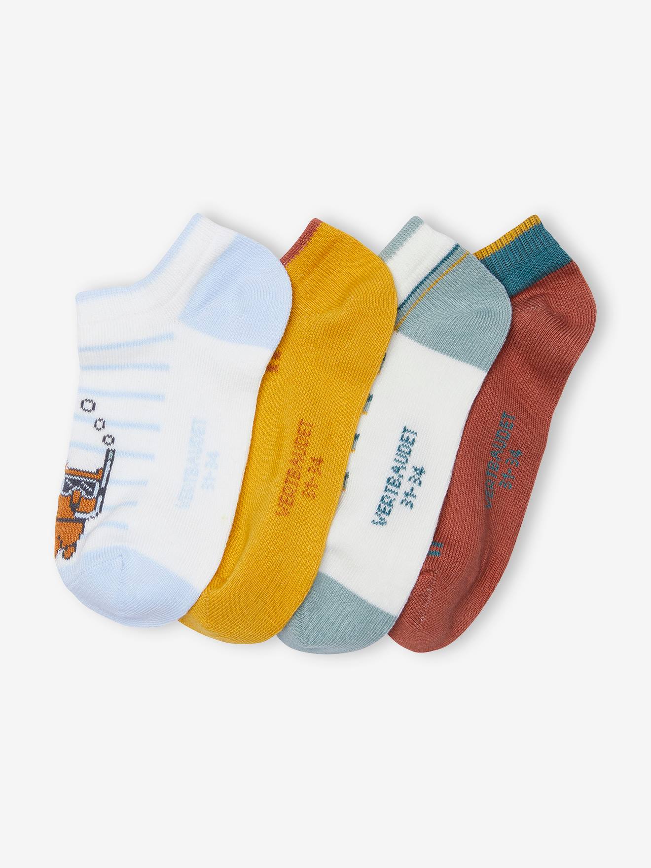 Pacote com 4 pares de meias curtas para meninos, amarelas