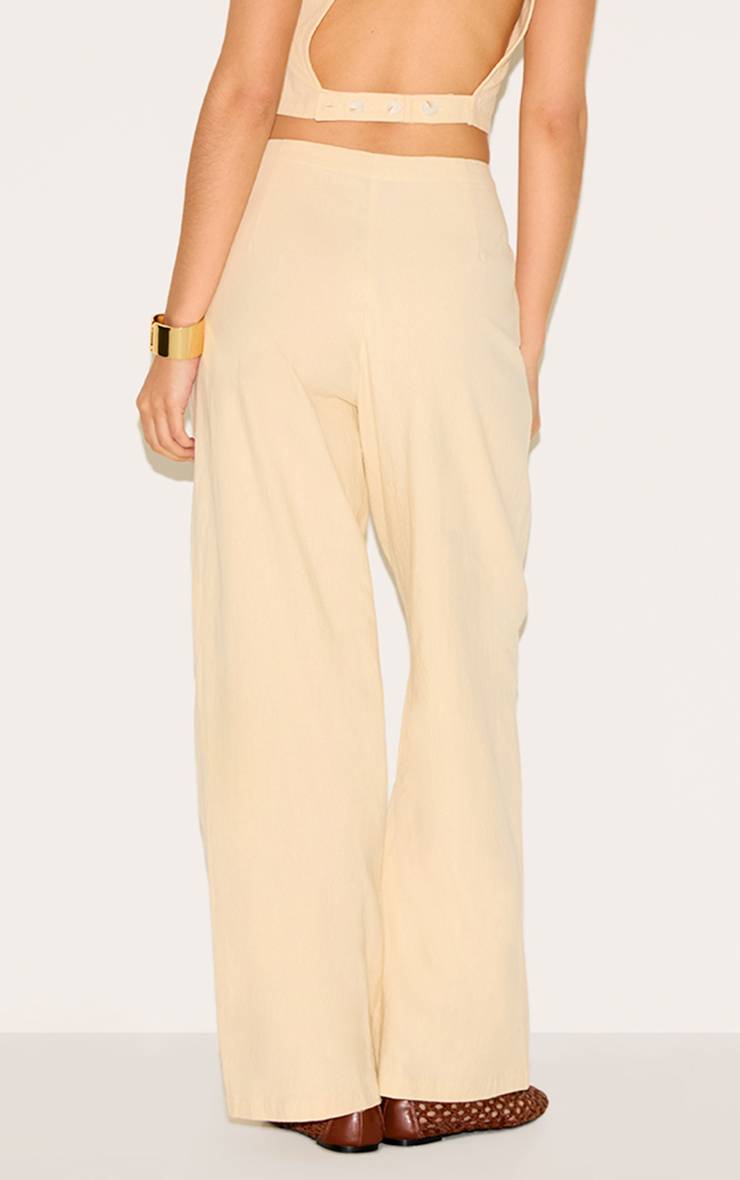 Butter Yellow Pantalon Large Taille Mi-haute Aspect Lin