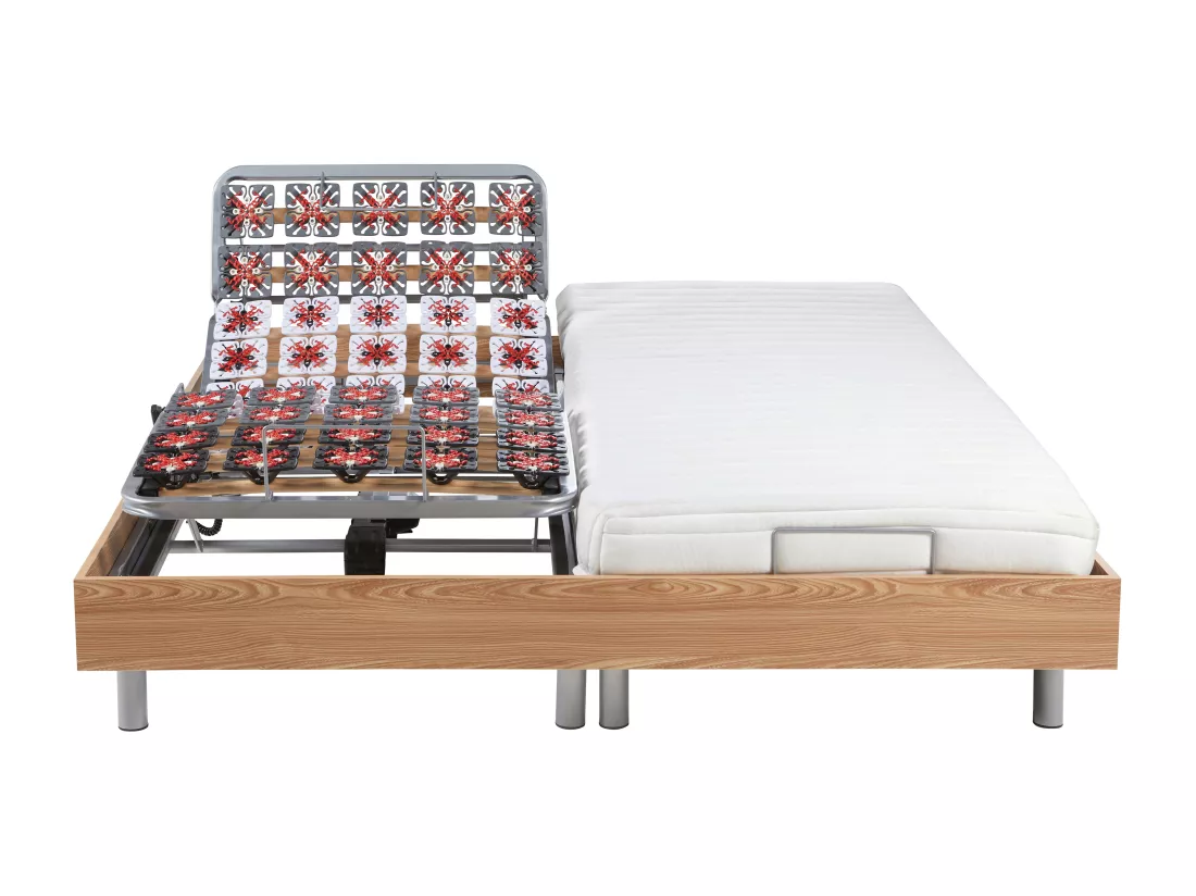 Lit électrique de relaxation tout plots + matelas latex - 2 x 80 x 200 cm - Chêne - CASSIOPEE III de YSMÉE