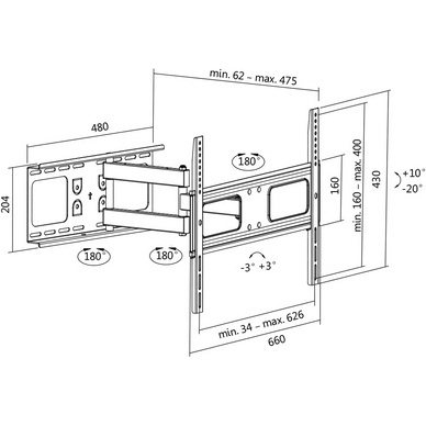 Support mural pour TV Full Motion, pour 96,98 -