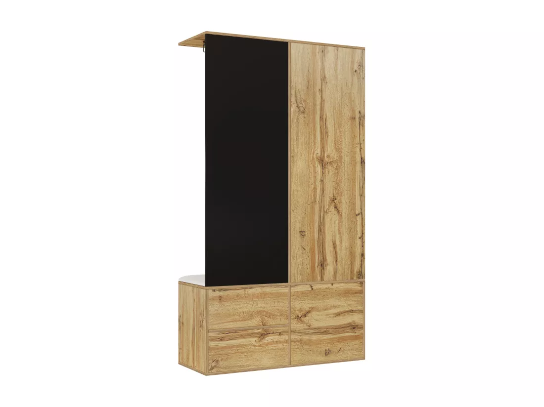 Armoir 100x38x108.1cm - Avec miroir - Avec meuble à chaussures - Avec crochets et cintres rétractables - Noir + Naturel