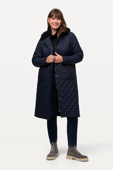 Steppmantel, Cordkragen, Kapuze, 2-Wege-Zipper