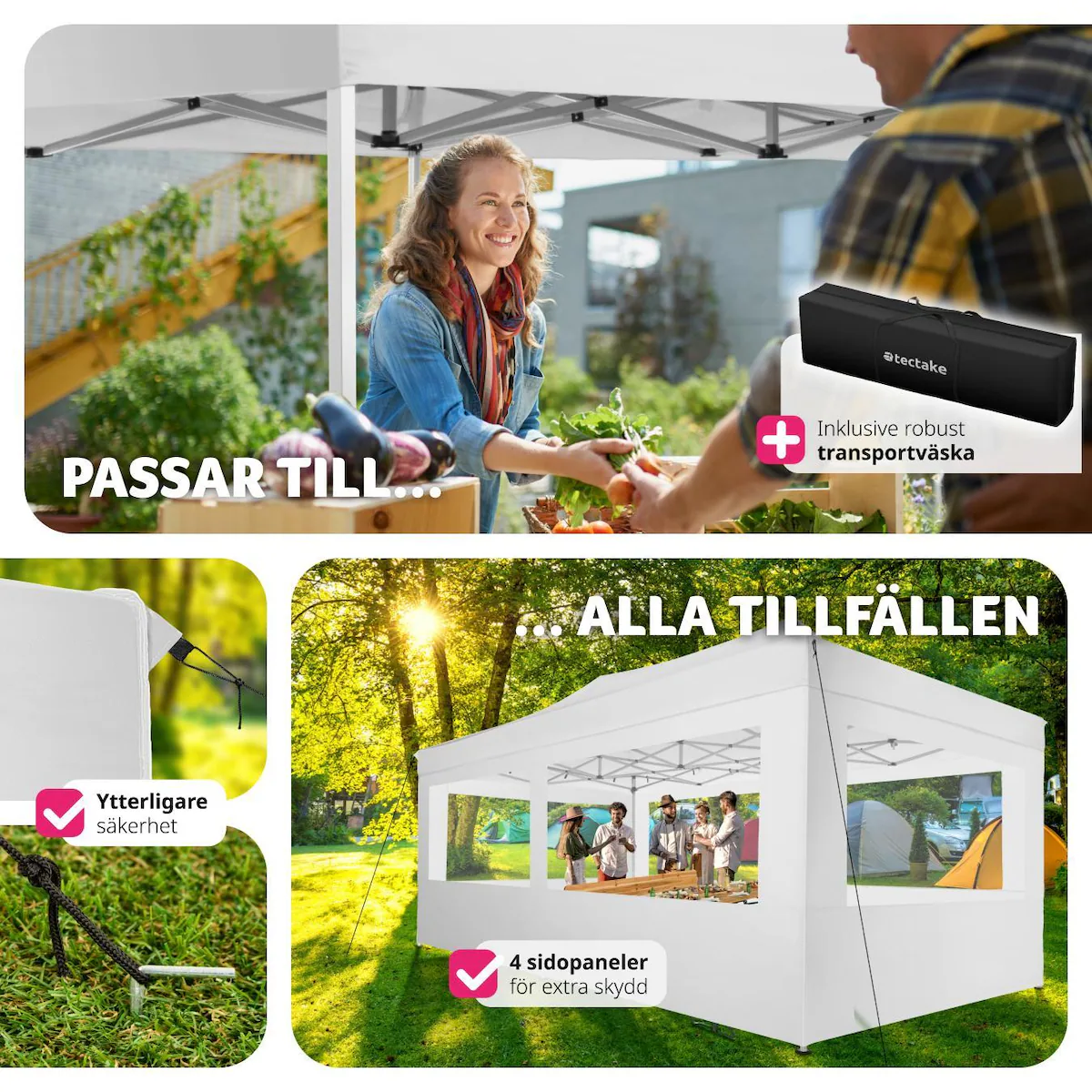 Partytelt, paviljong Viola 3x6m med 4 vegger - hvit
