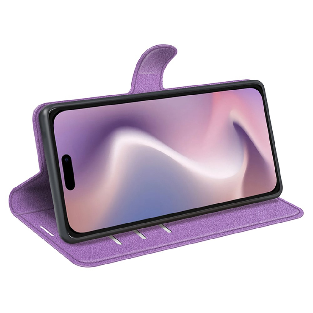 iPhone 16 Pro Leder Tasche Flip Cover Litchi Look - Lila