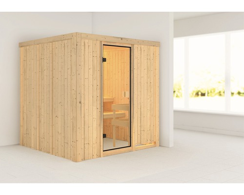 Karibu Tromsö modulaire sauna zonder oven en dakkroon, met gebronsde volledig glazen deur